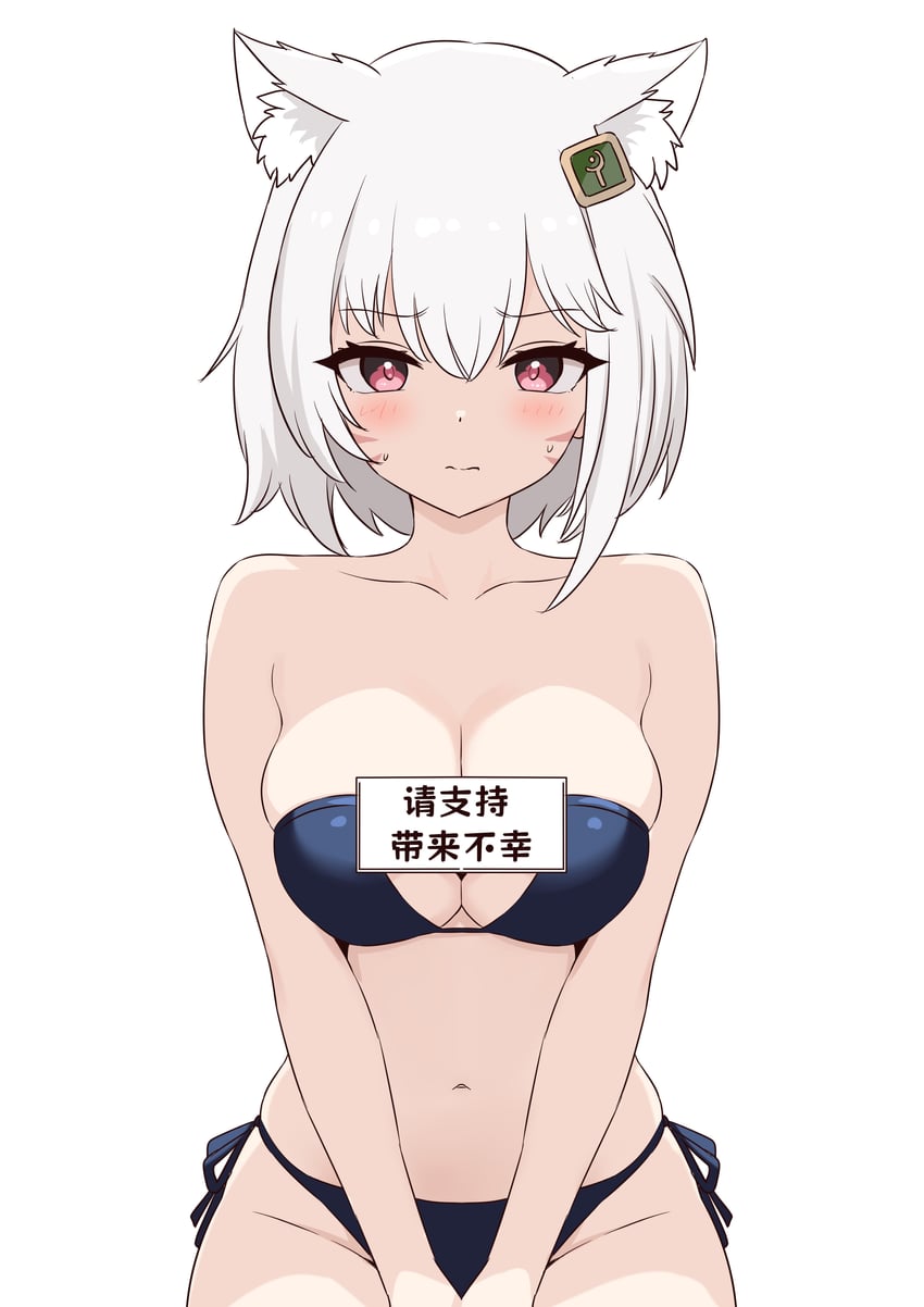 个人势虚拟主播 1名女孩 兽耳毛 兽耳 露肩 比基尼