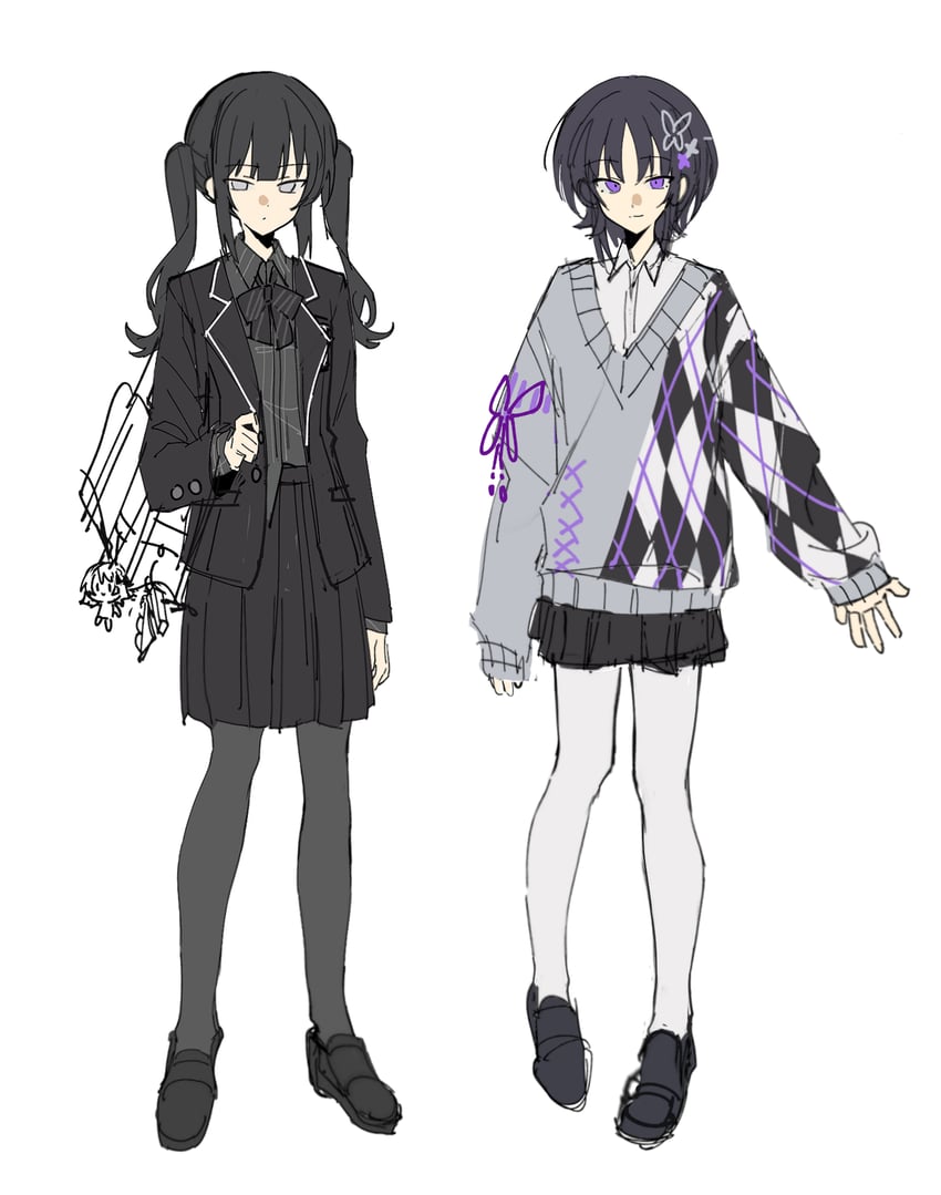 魔法少女的小镇审判、宝钟玛歌、黑部奈乃花 2名女孩 替换服装 包 黑色蝴蝶结 黑发