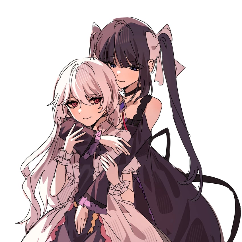 韵律源点 Arcaea、光 (Arcaea)、光（重逢）（音弧） 2名女孩 黑色项圈 黑色连衣裙 黑发 黑色袖子