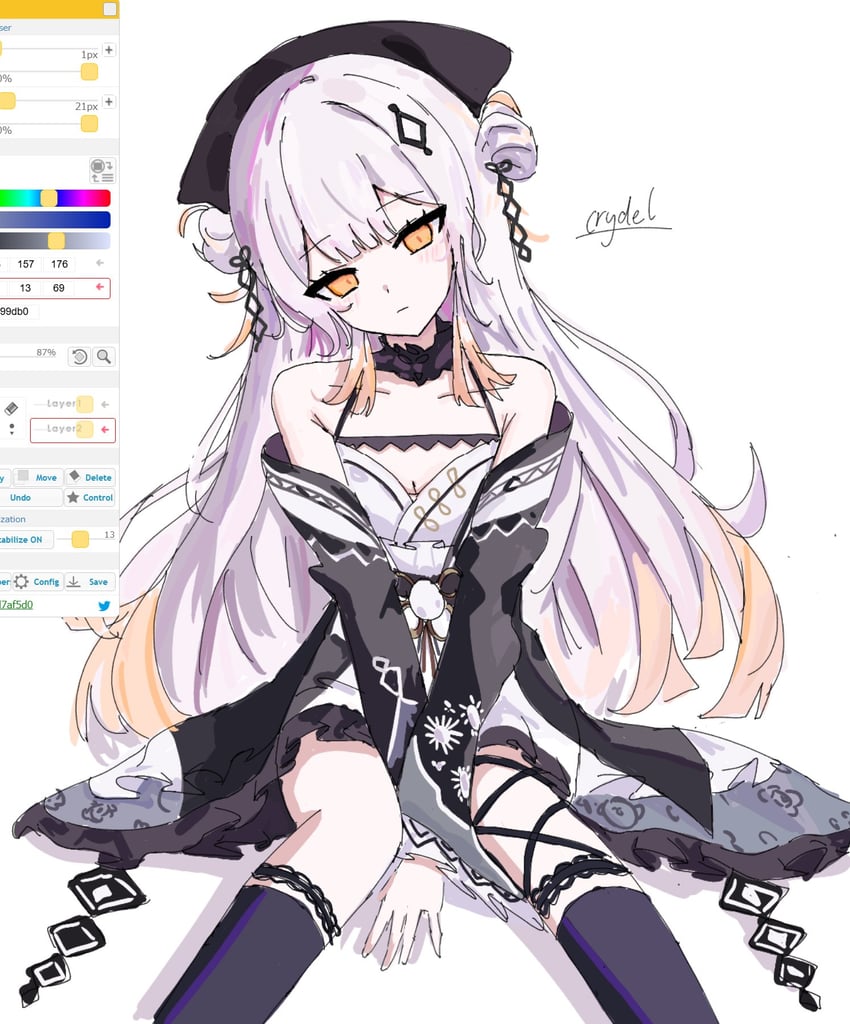 魔法少女的淫臭村、四月一日朔夜 (真农村) 1名女孩 画框中的绘图软件 作者名 露肩 黑色项圈