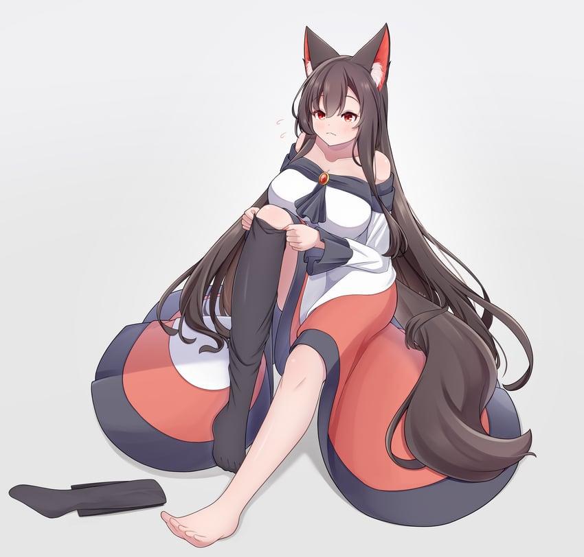 东方Project、今泉影狼 1名女孩 兽耳毛 兽耳 黑色过膝袜 乳房