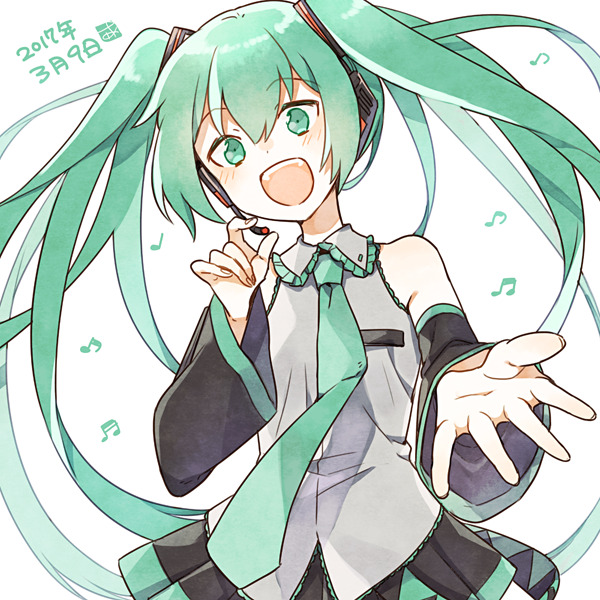 VOCALOID、初音未来 1名女孩 黑色裙子 黑色袖子 脸红 有领衬衫