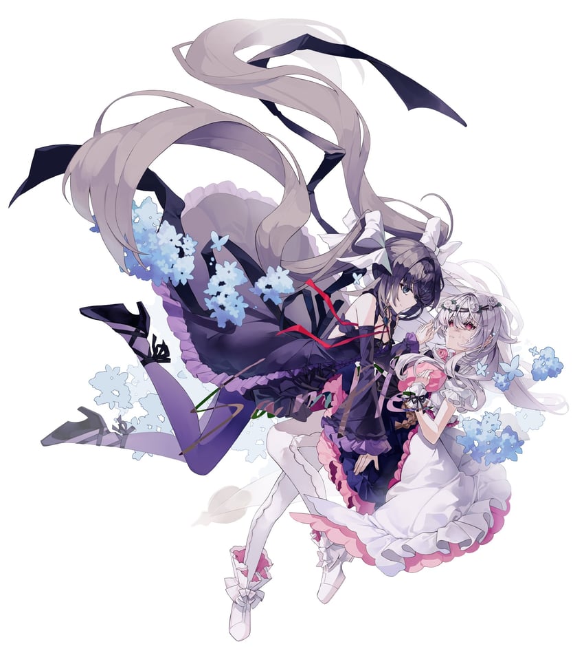 韵律源点 Arcaea、光 (Arcaea)、光（重逢）（音弧） 2名女孩 黑框眼镜 黑发 黑鞋 闭嘴