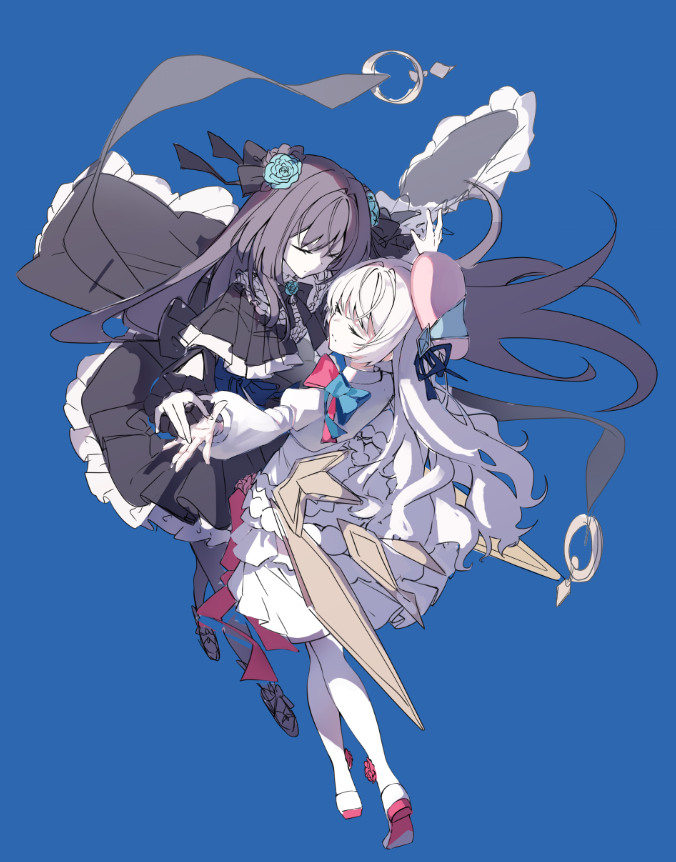 韵律源点 Arcaea、光 (Arcaea)、光 (断片) (韵律源点) 2名女孩 贝雷帽 围兜领 黑色蝴蝶结 黑色蝶形领结