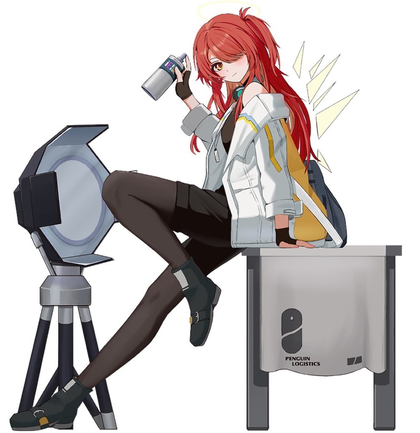 明日方舟、能天使 (明日方舟)、能天使 (新约) (明日方舟) 1名女孩 黑色手套 黑色连裤袜 黑鞋 黑色短裤