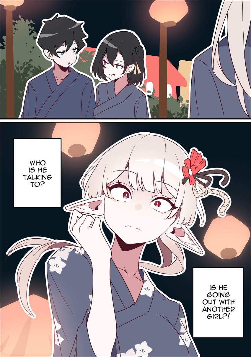 原创 1名男孩 2名女孩 黑发 蓝眼 漫画
