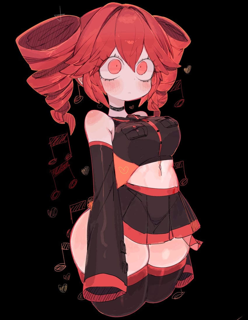 UTAU、重音Teto、重音テト (UTAU) 1名女孩 异形乳量 (大) 露肩 黑色背景 黑色项圈
