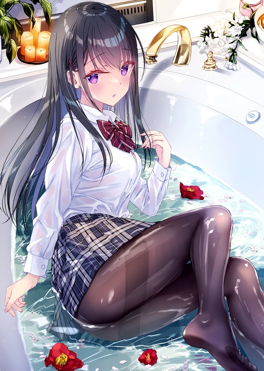 原创 1名女孩 洗澡 沐浴 浴缸 黑发