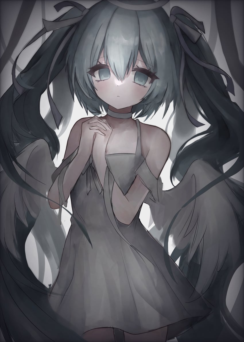 VOCALOID、初音未来 1名女孩 替换服装 天使 水色瞳 水色发