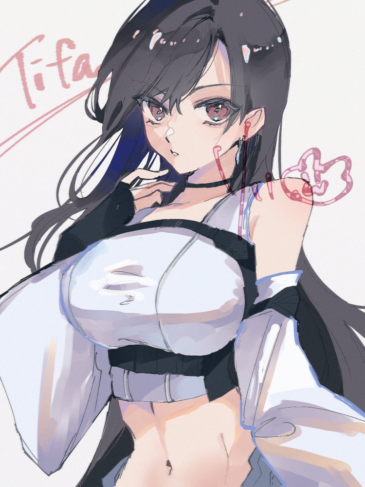 最终幻想、最终幻想VII、最终幻想7 重制版 1名女孩 黑发 乳房 角色名称 露肩袖