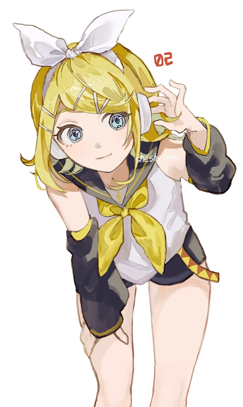 VOCALOID、镜音铃 1名女孩 露肩 腰带 黑色水手领 黑色袖子