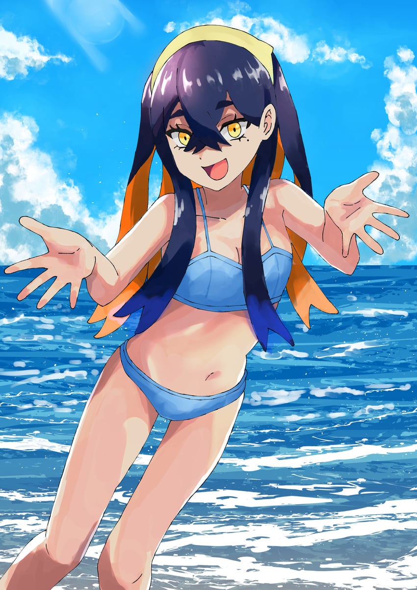 宝可梦、宝可梦 朱/紫、丹瑜(宝可梦) 1名女孩 :D 替换服装 露肩 海滩