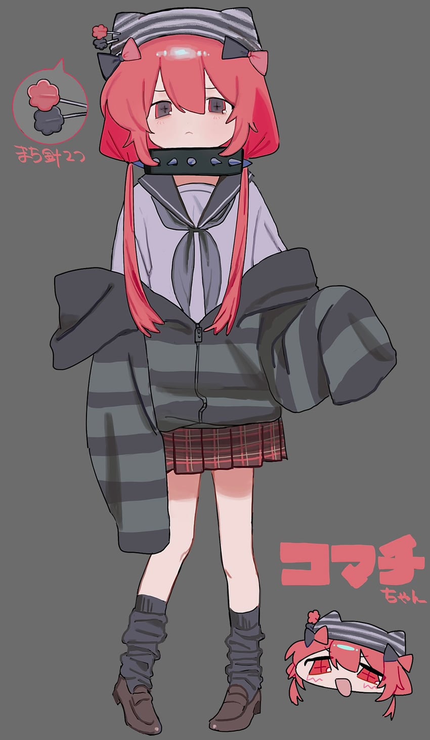 原创 1名女孩 动物帽子 针织帽 黑色夹克 黑色领巾