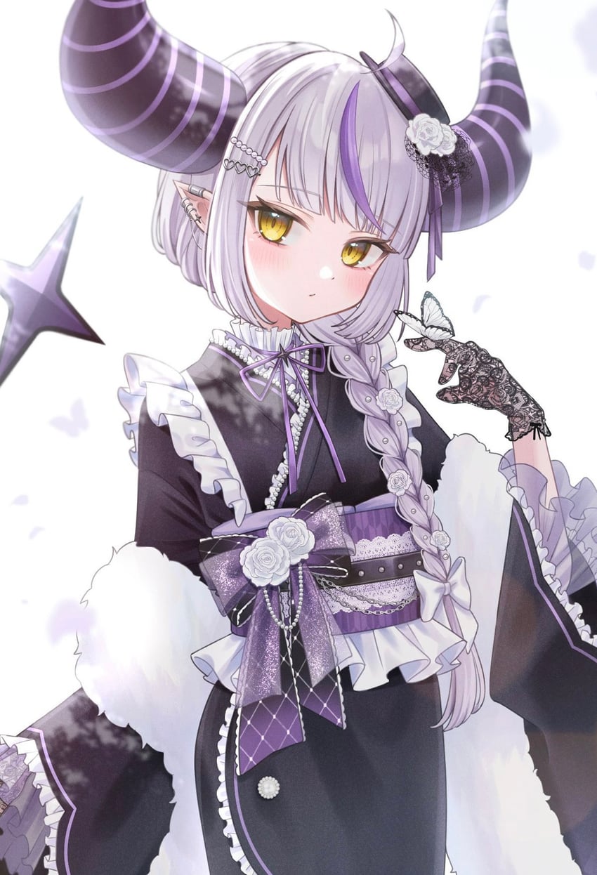 Hololive、拉普拉斯·达克尼斯 1名女孩 呆毛 替换服装 逆光 黑色和服