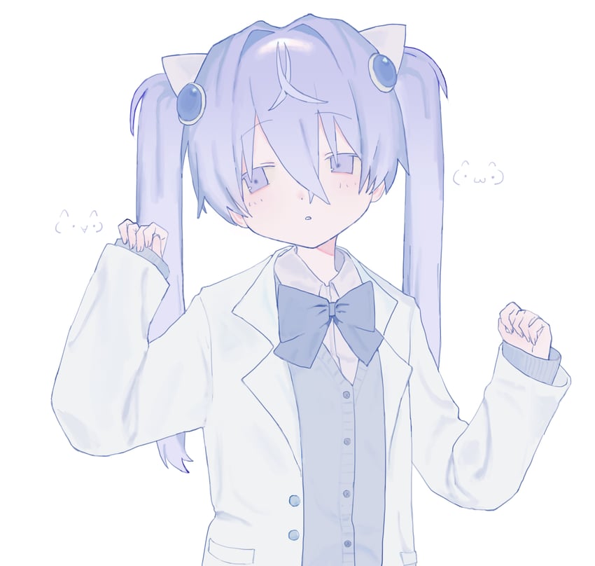 原创 1名女孩 蓝色蝴蝶结 蓝色领结 蓝色针织衫 蓝眼