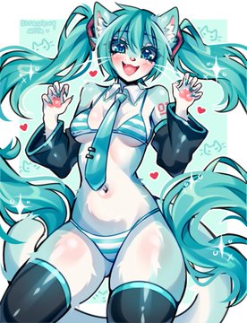 原创、初音未来 比基尼 兽迷 女性兽人 领带 泳装