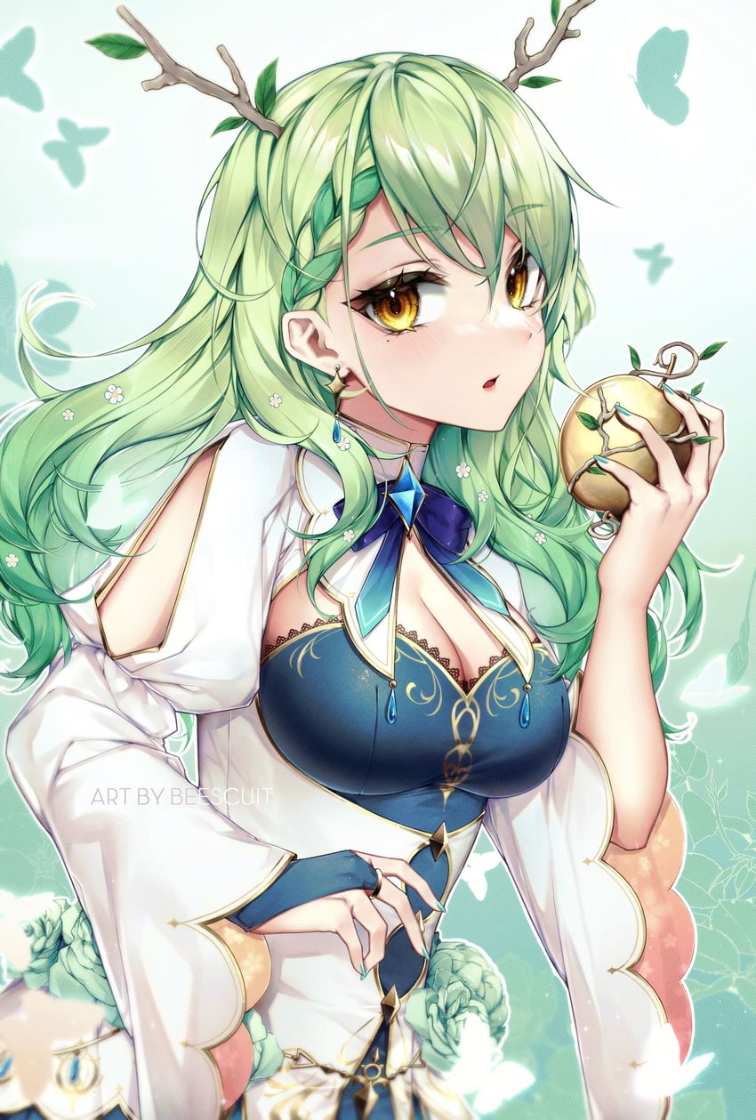 Hololive、Hololive英语、希瑞斯·法那 1名女孩 鹿角 苹果 作者名 蓝色蝴蝶结
