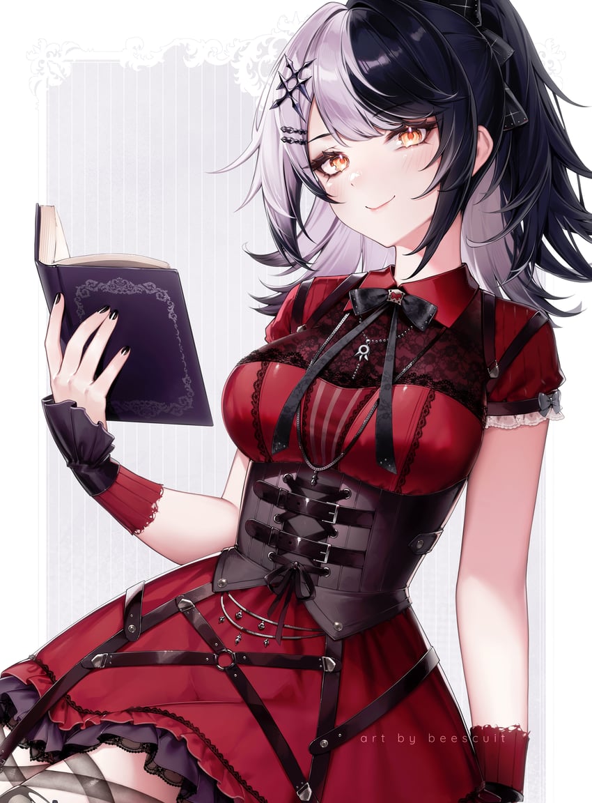 Hololive、Hololive英语、诗织·诺维拉 1名女孩 手臂支撑 作者名 黑色蝴蝶结 黑色蝶形领结