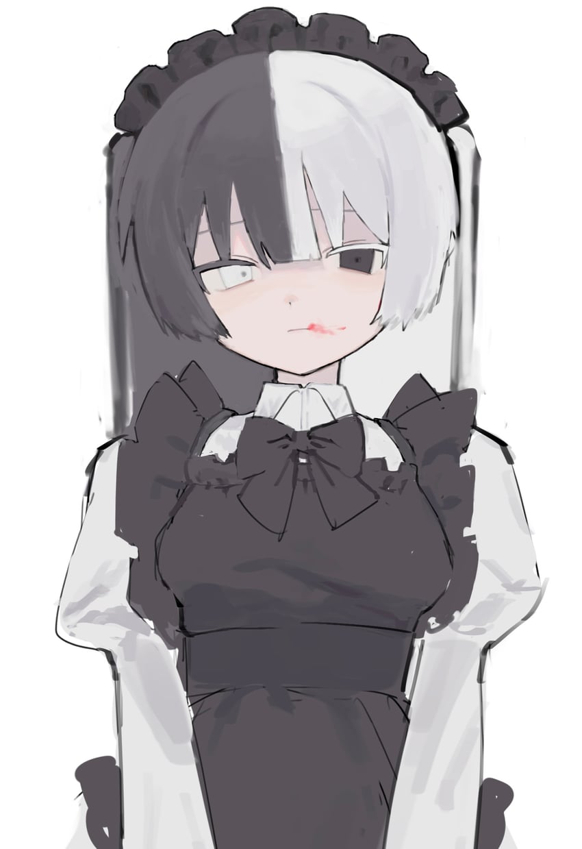 原创 1名女孩 围裙 黑色蝴蝶结 黑色蝶形领结 黑瞳