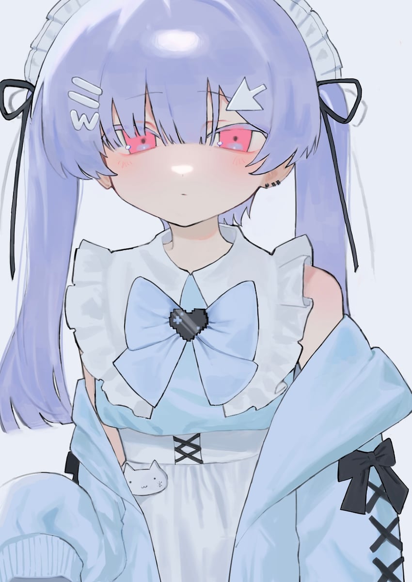 原创 1名女孩 黑色丝带 蓝色蝴蝶结 蓝色领结 蓝色连衣裙