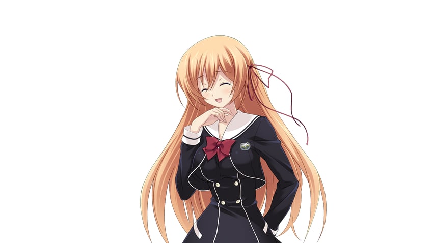 混沌之子、科学冒险系列、来栖乃乃 1名女孩 手放在背后 黑色连衣裙 脸红 蝴蝶结