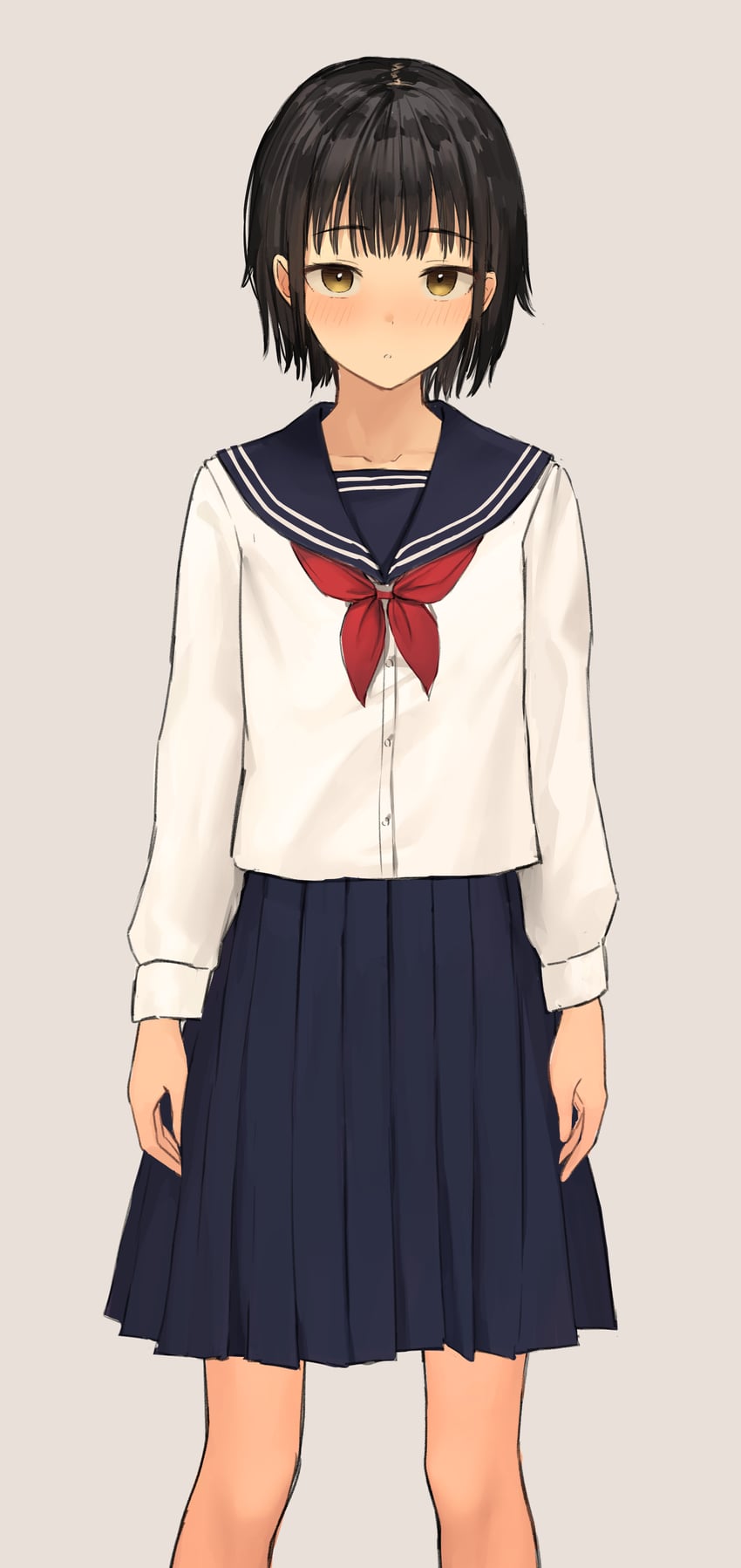 原创 1名女孩 惊讶 手放在身体两侧 黑发 蓝色水手领