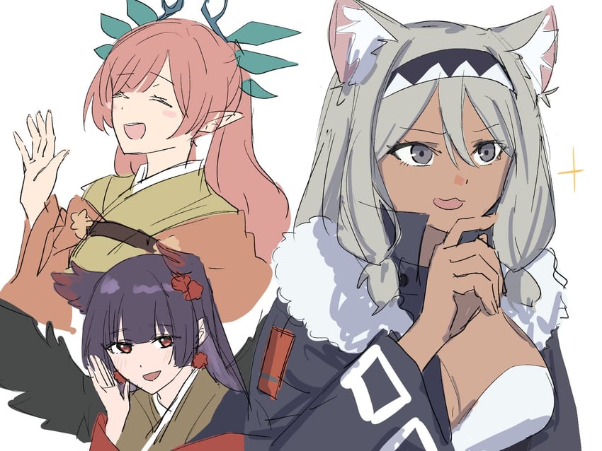 超辉夜姬!、忠犬Otako、kuroha kaka 3人女子 黑色翅膀 脸红 乳房 乳沟