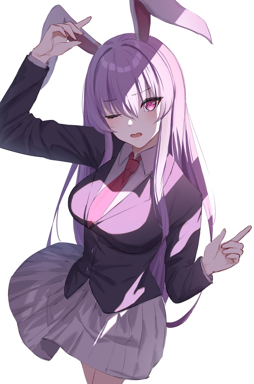 东方Project、铃仙·优昙华院·因幡 1名女孩 兽耳 黑色夹克 乳房 夹克