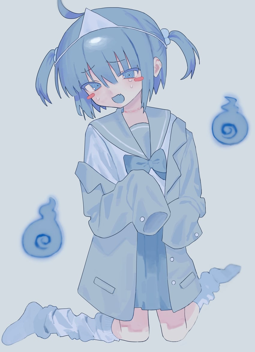 原创 1名女孩 呆毛 蓝眼 蓝发 蓝裙子