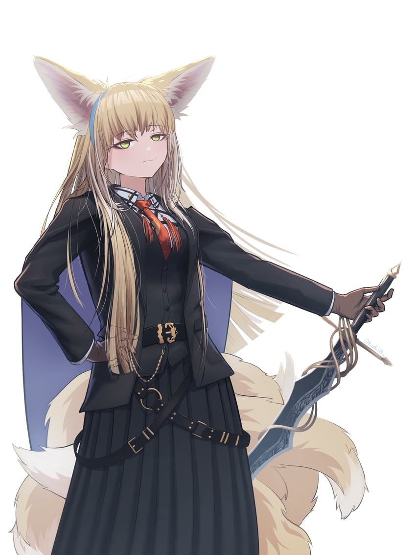 明日方舟、铃兰 (明日方舟)、铃兰 (档案名) 1名女孩 年龄增长 兽耳 腰带 金发