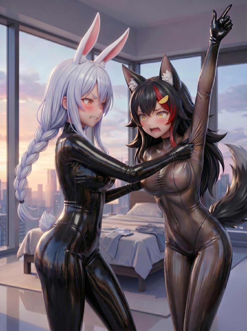 Hololive、大神澪、佩克妈妈 紧身连体衣 乳胶 乳胶紧身衣 破损的衣服