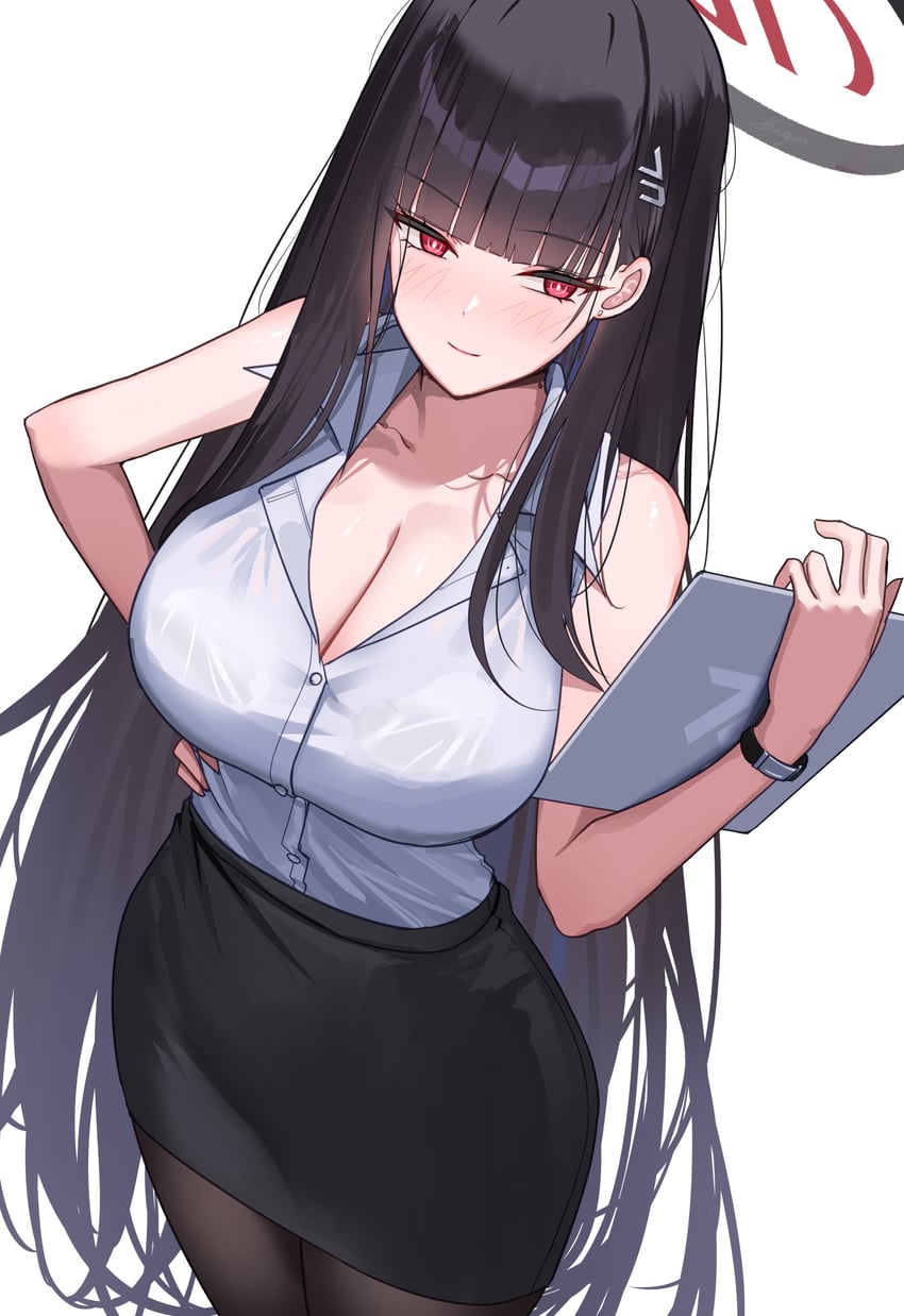 蔚蓝档案、莉央 (碧蓝档案) 1名女孩 裸臂 露肩 黑色连裤袜 黑色裙子