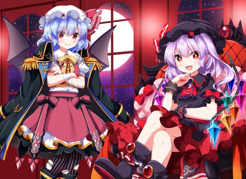 东方Project、芙兰朵露·斯卡蕾特、芙兰朵露·斯卡蕾特 (追逐猎人的吸血鬼) 2名女孩 改装服装 异色发 阿斯科特领巾 包扎的手臂
