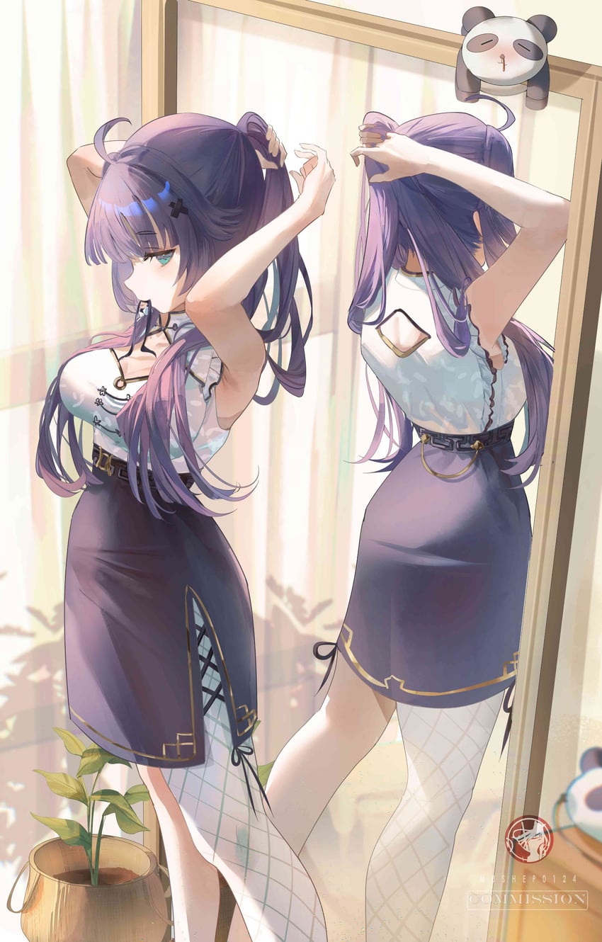 个人势虚拟主播、矢矢麦 (VTuber) 1名女孩 腋下 黑色裙子 蓝眼 蓝发