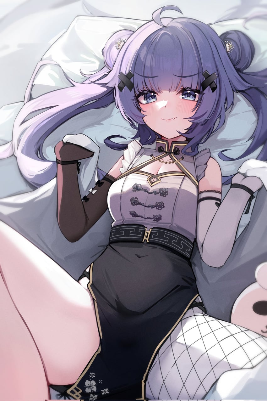 个人势虚拟主播、矢矢麦 (VTuber) 1名女孩 不对称手套 黑色手套 黑色裙子 蓝眼