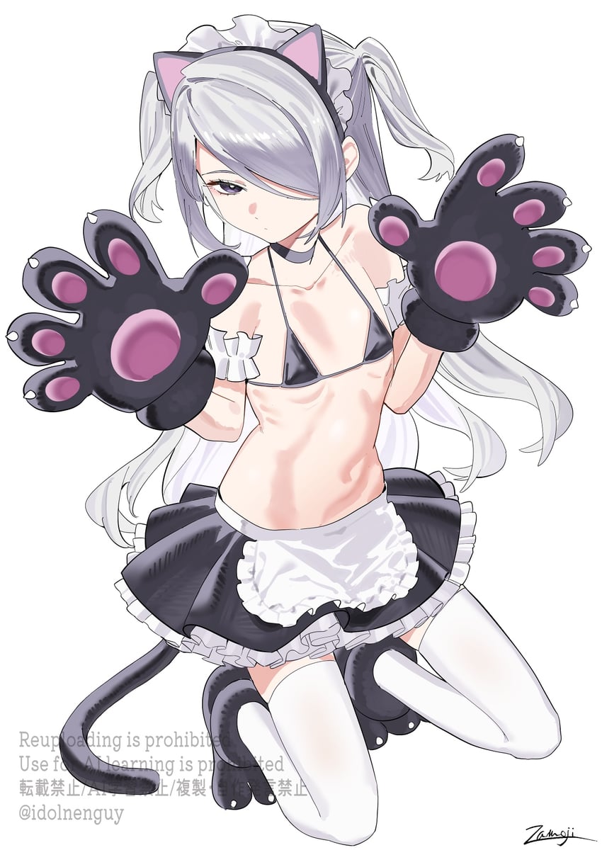 原创 1名女孩 兽耳 动物手 围裙 比基尼
