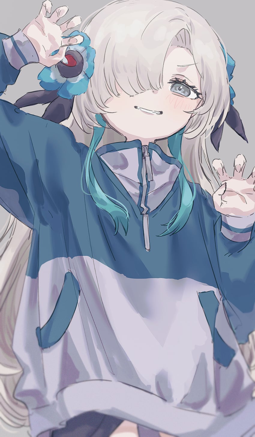 神椿工作室、异世界情绪 1名女孩 替换服装 蓝花 蓝色连帽衫 猫爪姿势