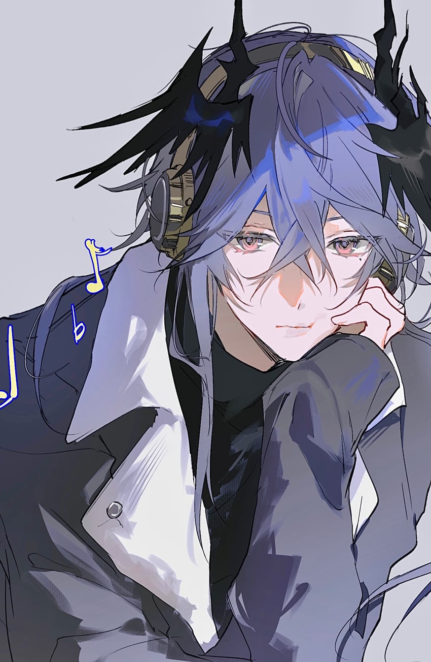 明日方舟、罗格斯 (明日方舟) 1名男孩 :t 黑角 黑衬衫 黑色翅膀