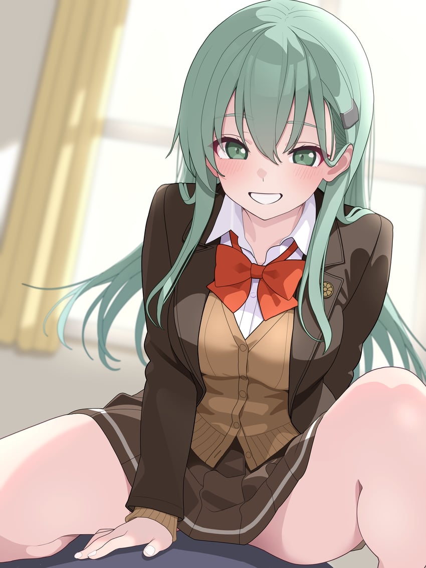 舰队Collection、铃谷 (舰队Collection)、铃谷改二 (舰队收藏) 1名女孩 乳房 棕色开襟衫 棕色夹克 棕色裙子