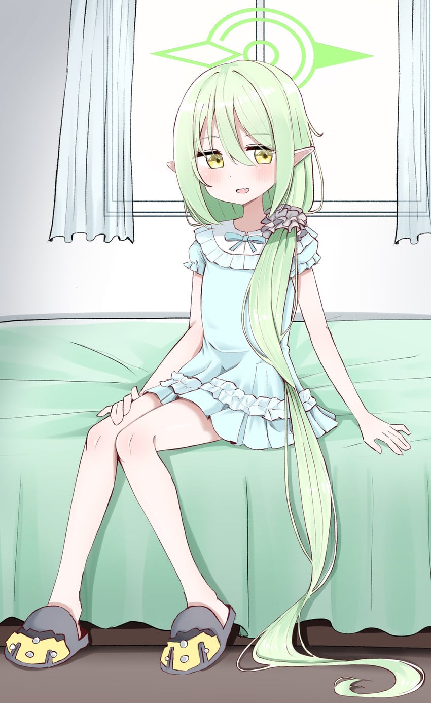蔚蓝档案、望 (蔚蓝档案)、nozomi (pajamas) (blue archive) 1名女孩 床 蓝色睡衣 脸红 杯子