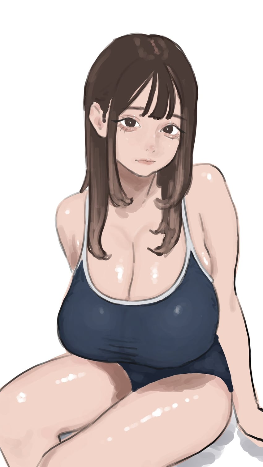 原创 1名女孩 卧蚕 手放在背后 露肩 蓝色连体泳衣