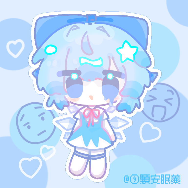 东方Project、琪露诺 1名女孩 :D 蓝色背景 蓝色蝴蝶结 蓝色连衣裙