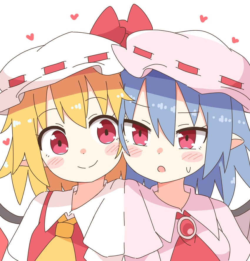 东方Project、芙兰朵露·斯卡蕾特、蕾米莉亚·斯卡蕾特 2名女孩 惊讶 阿斯科特领巾 金发 蓝发
