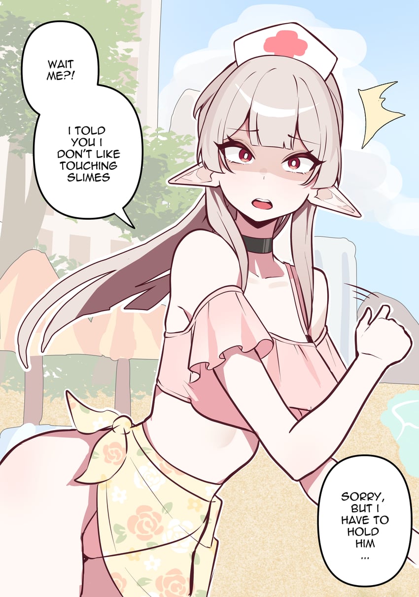 原创 1名女孩 海滩 漫画 精灵 英文文本