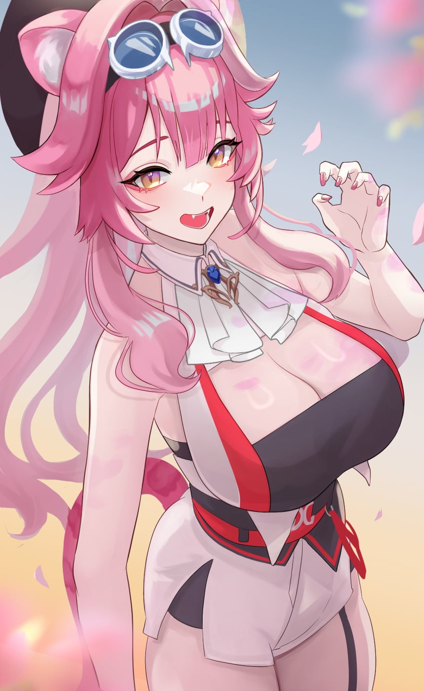 Hololive、Hololive英语、Raora Panthera (Hololive) 1名女孩 兽耳毛 兽耳 黑色吊袜带 乳房