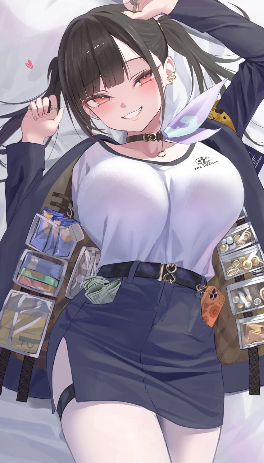 胜利女神：妮姬、索拉 (胜利女神：妮姬) 1名女孩 腰带 黑色皮带 黑色项圈 黑发