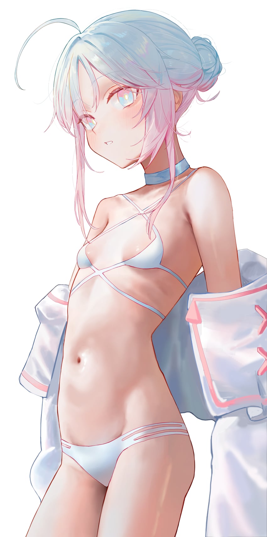 原创 1名女孩 呆毛 比基尼 蓝眼 乳房