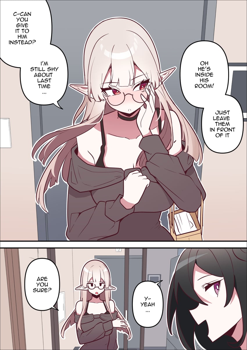 原创 2名女孩 包 黑发 脸红 漫画