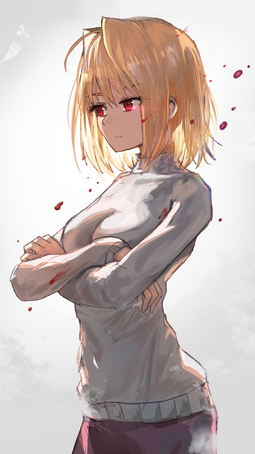 月姬、月姬 (重制版)、爱尔奎特·布伦史塔德 1名女孩 呆毛 金发 血 乳房