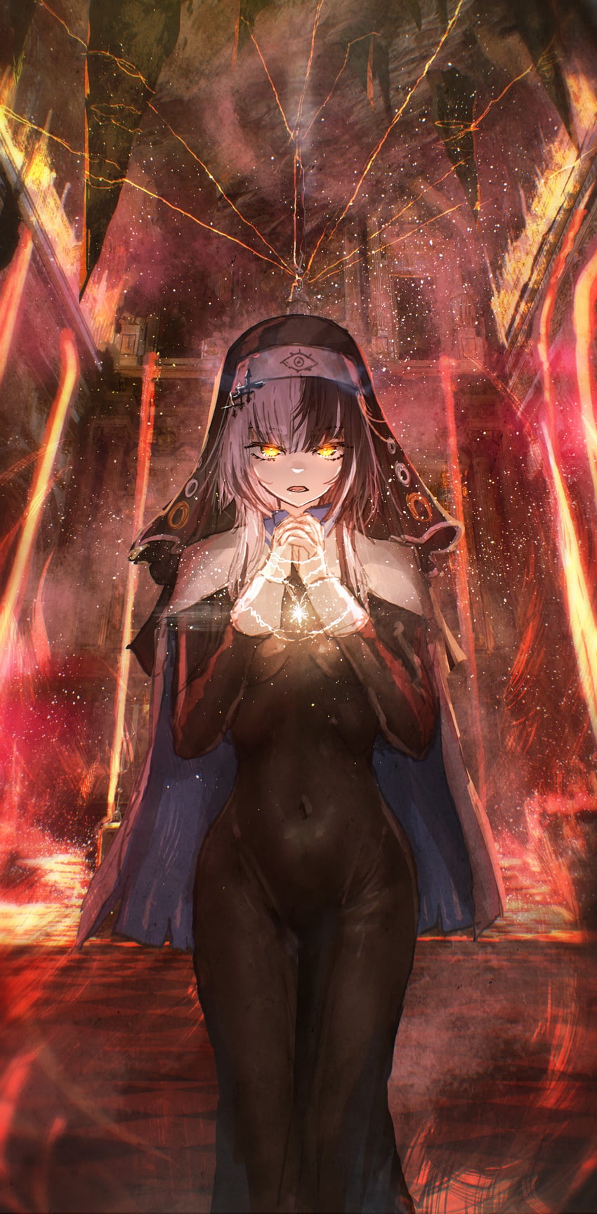 谜之回忆、Hololive、Hololive英语 1名女孩 黑色连衣裙 黑发 乳房 斗篷